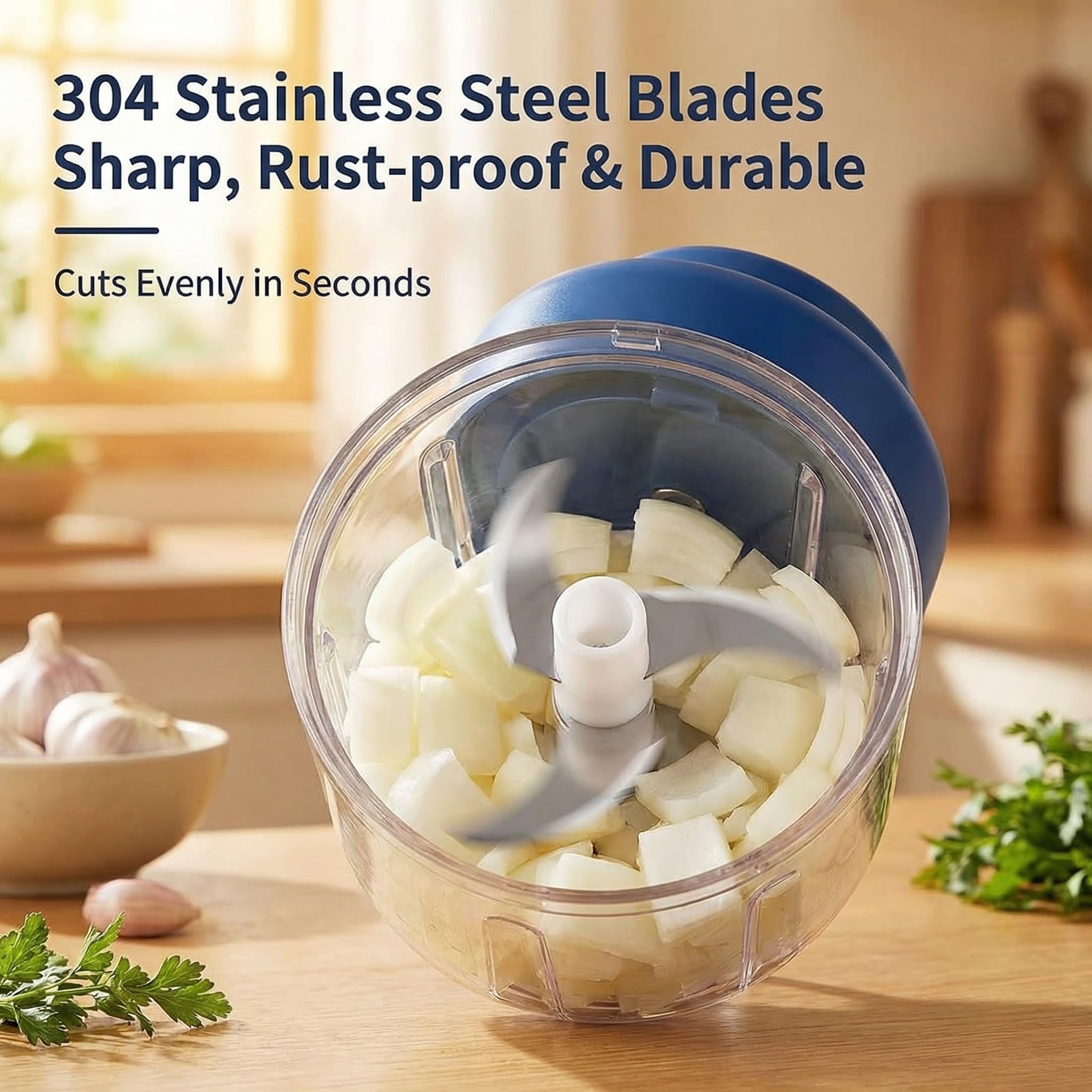 Photo 1 of 2026 New Electric Garlic Chopper, Mini Portable Veggie Chopper USB Charging Wireless Food Processor, Upgrade Electric Mini Garlic Chopper Set Wireless Veggie Grinder (Blue, 350ML)