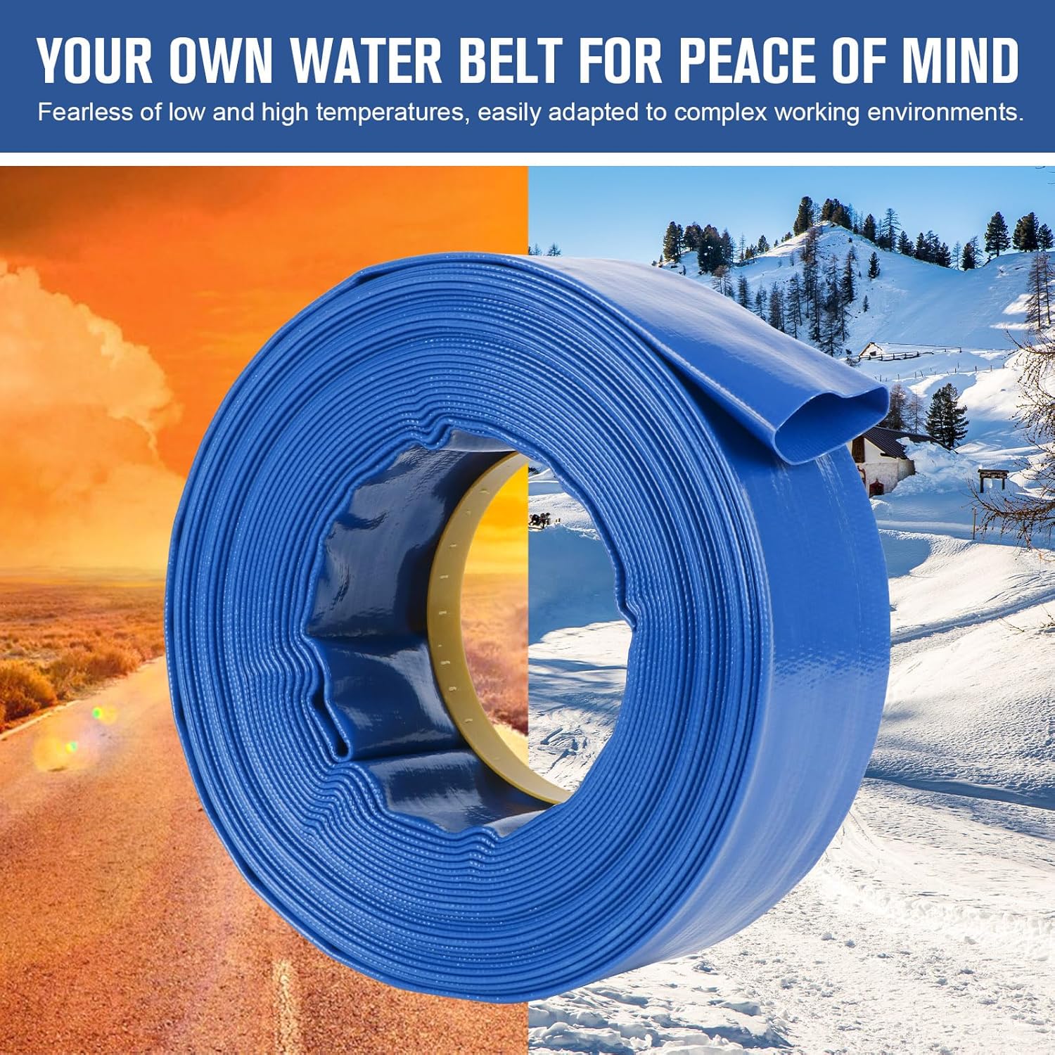 NEAGLORY 2" x 100 FT Pool Backwash Hose, Heavy Duty Flat Discharge Hose, Reinforced Discharge Hose with Clamp, Weather and Burst Resistant, Drain Clean Swimming Pools and Filters for Inground Pools