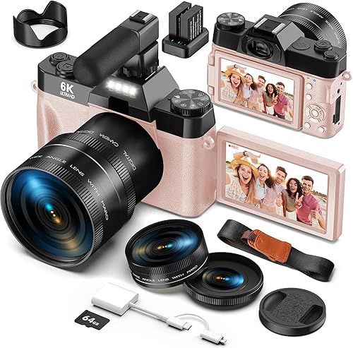 Miniatura 1 de Yatao Cámaras digitales para fotografía y vlogging, pantalla abatible 6K 64MP, lente dual, micrófono para video, tarjeta TF de 64 GB, cámara