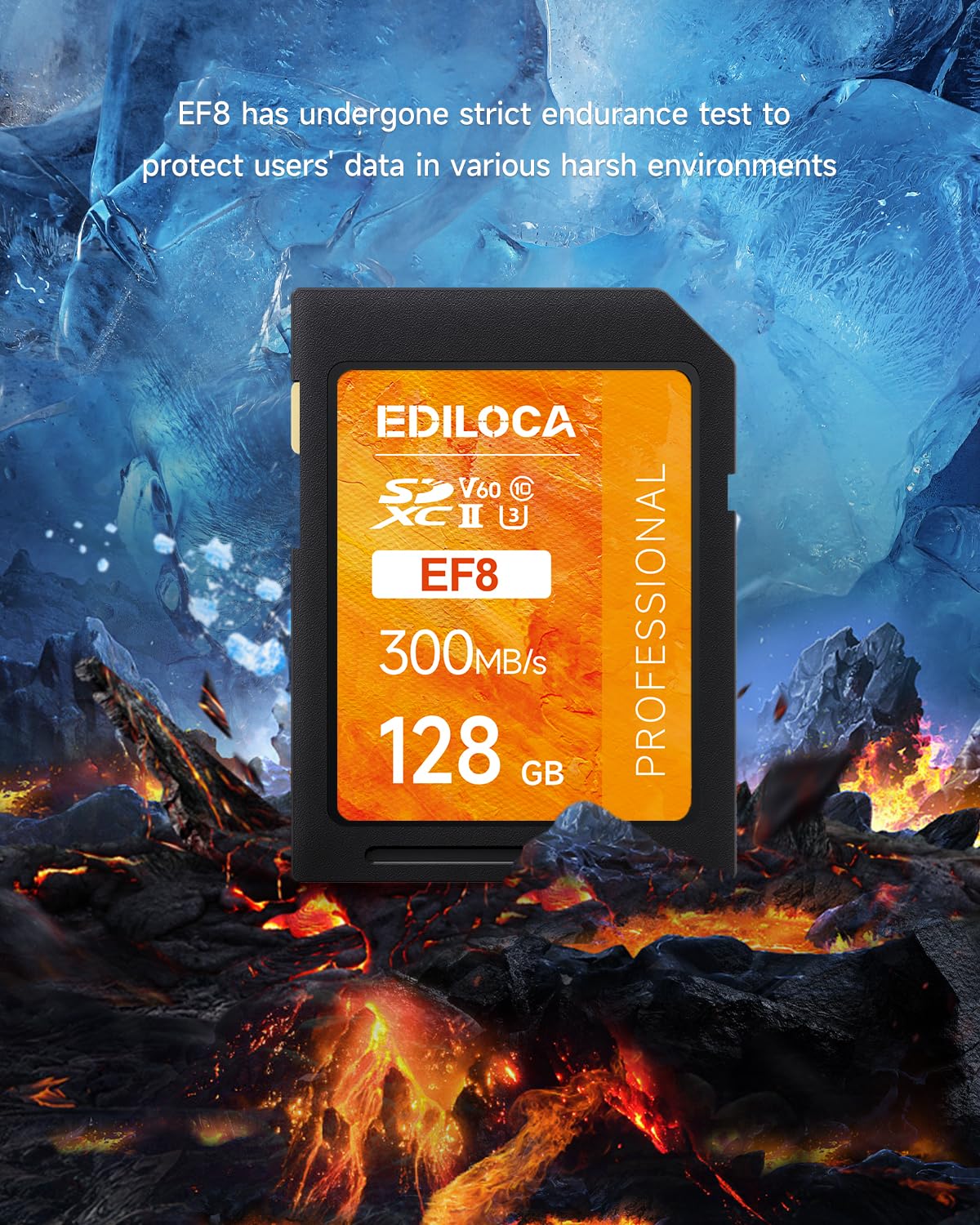 SD Karte UHS II SDXC 128GB 2er-Pack, Profi Speicherkarte SD mit Bis zu 300 MB/s Lesen & 100 MB/s Schreiben, V60, U3, Class 10 – 4K/6K Video, DSLR, Gaming, Actionkameras (EF8 128GB-2 Pack)