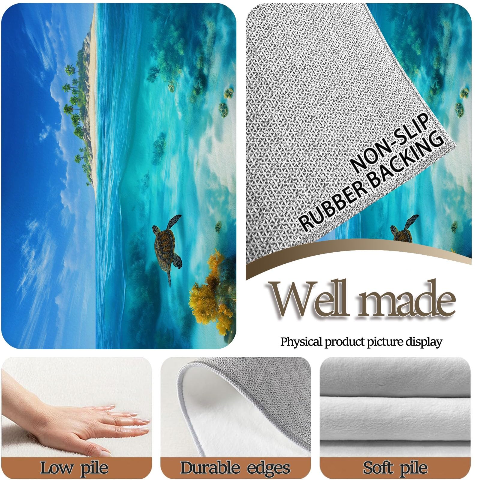 Area Rugs - Alfombra de 100 x 160 cm, diseño de tortugas marinas tropicales, arrecife de coral, lavable, antideslizante, alfombra antideslizante para dormitorio, sala de estar, alfombra de suelo de