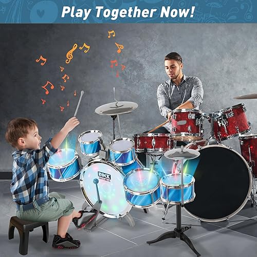 Miniatura 5 de Juego de batería para niños pequeños de 1 a 3 años con silla mejorada, juego de batería para niños de 3 a 5 años, juguetes musicales para niños y