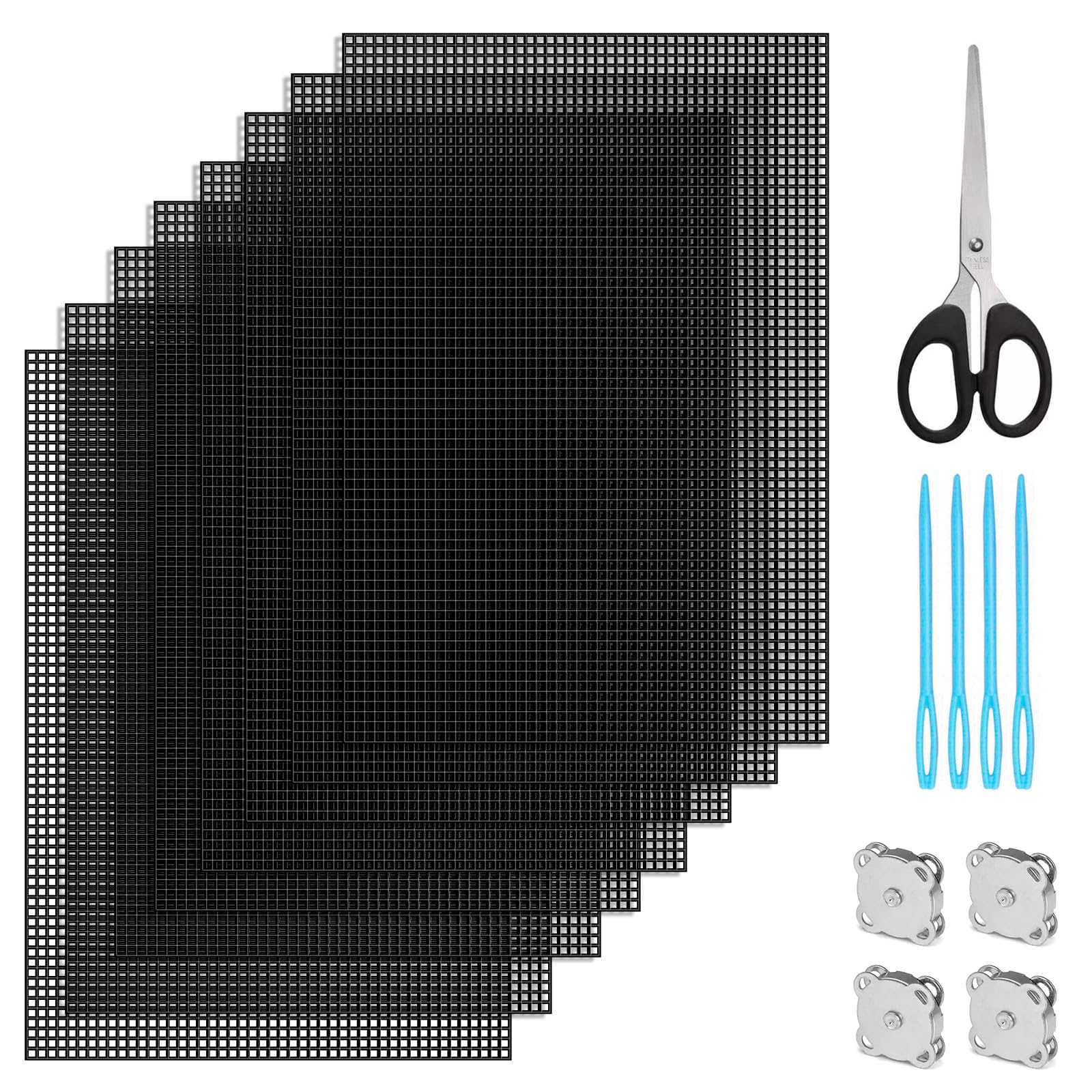 Socpuro 16 PCS Plastic Canvas Sheets, 4 Size Clear Plastic Mesh Canvas Sheets, Square/Round Holes Plastic Blank Canvas Sheets For Embroidery DIY Crafting, Knit Crochet Projects, Make Dividers