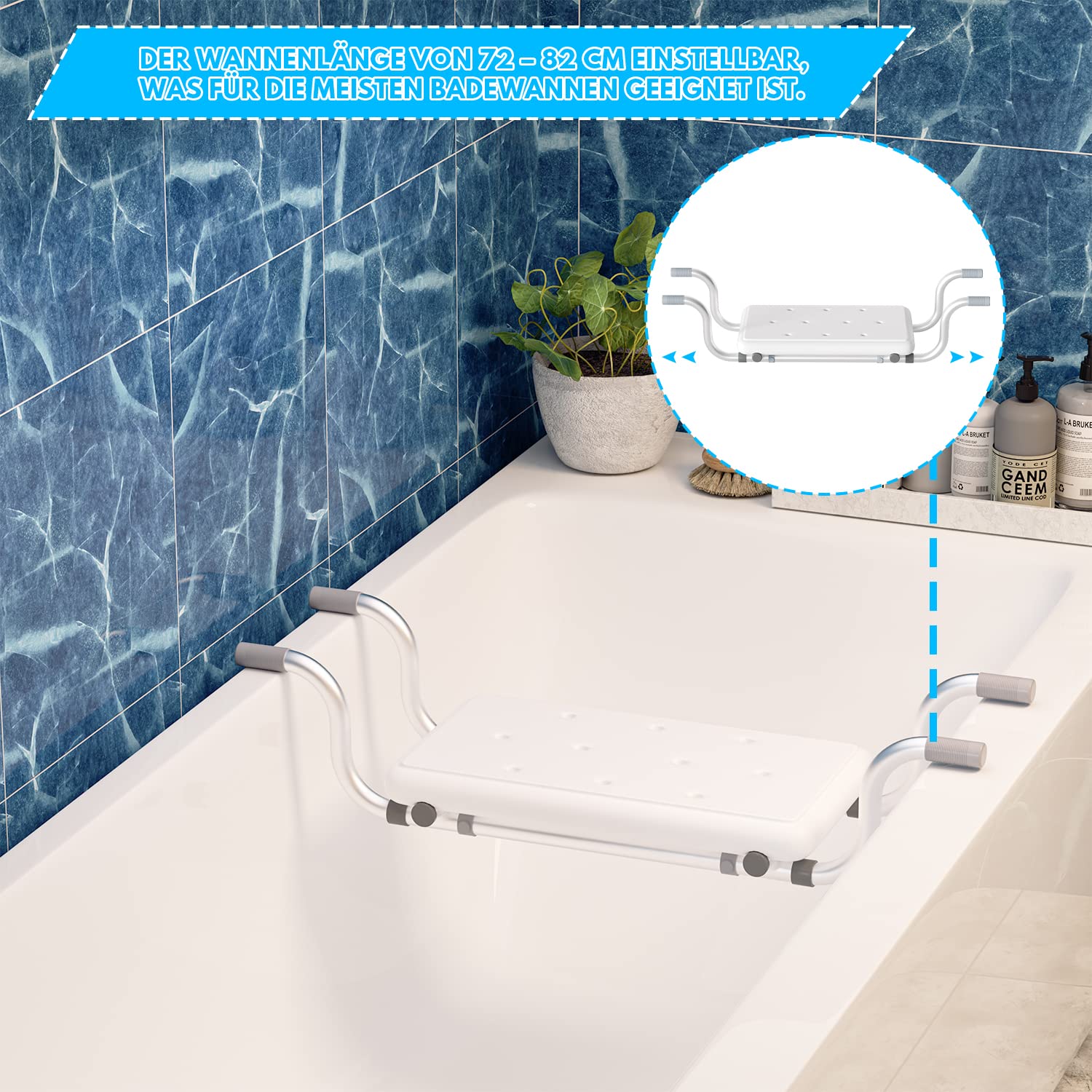 Sonnewelt Badewannensitz 72x22.5x19CM Badewannensitzbank Tragkraft 136kgs Sitzbrett für Wanne Generisch Wannensitz Schemel Geeignet für das Badezimmer zu Hause