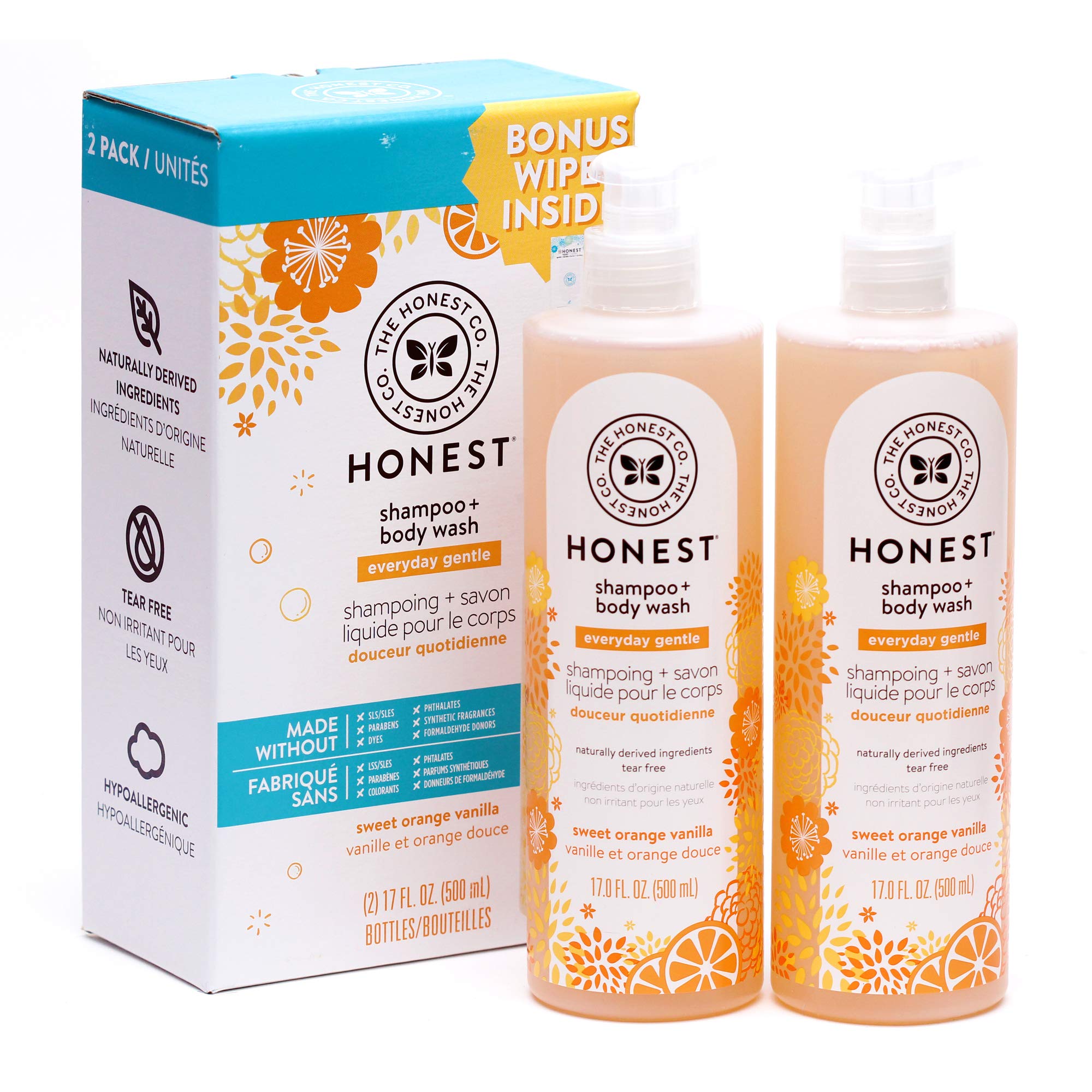 Honest Company Sweet Orange Vanilla Shampoo + Body Wash - 17 Fl Oz / 500 mL x 2 Pack