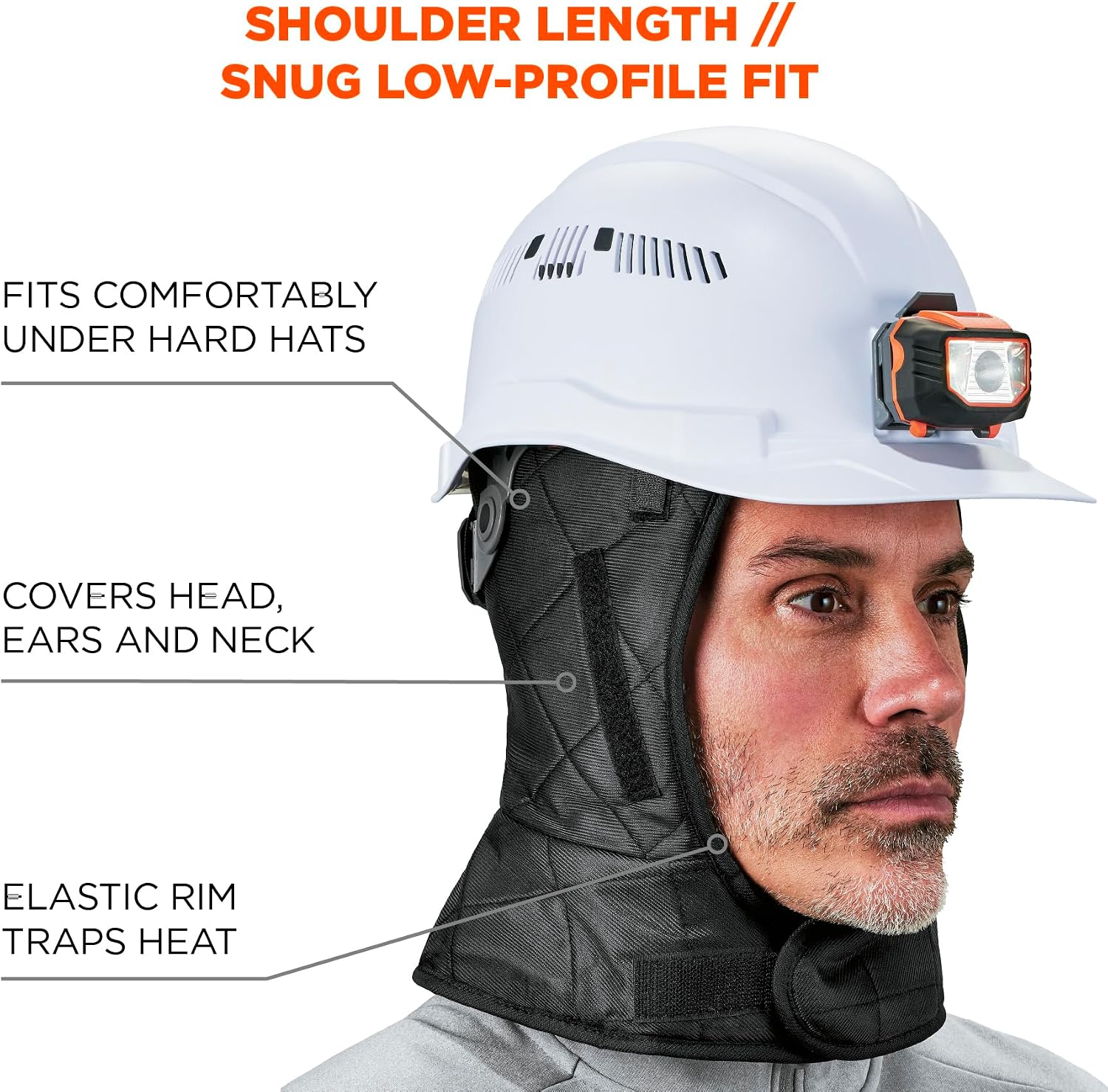 Winter Hard Hat Liner, Insulated, Sherpa Fleece Lined, Shoulder Length, Ergodyne N-Ferno 6952,Black