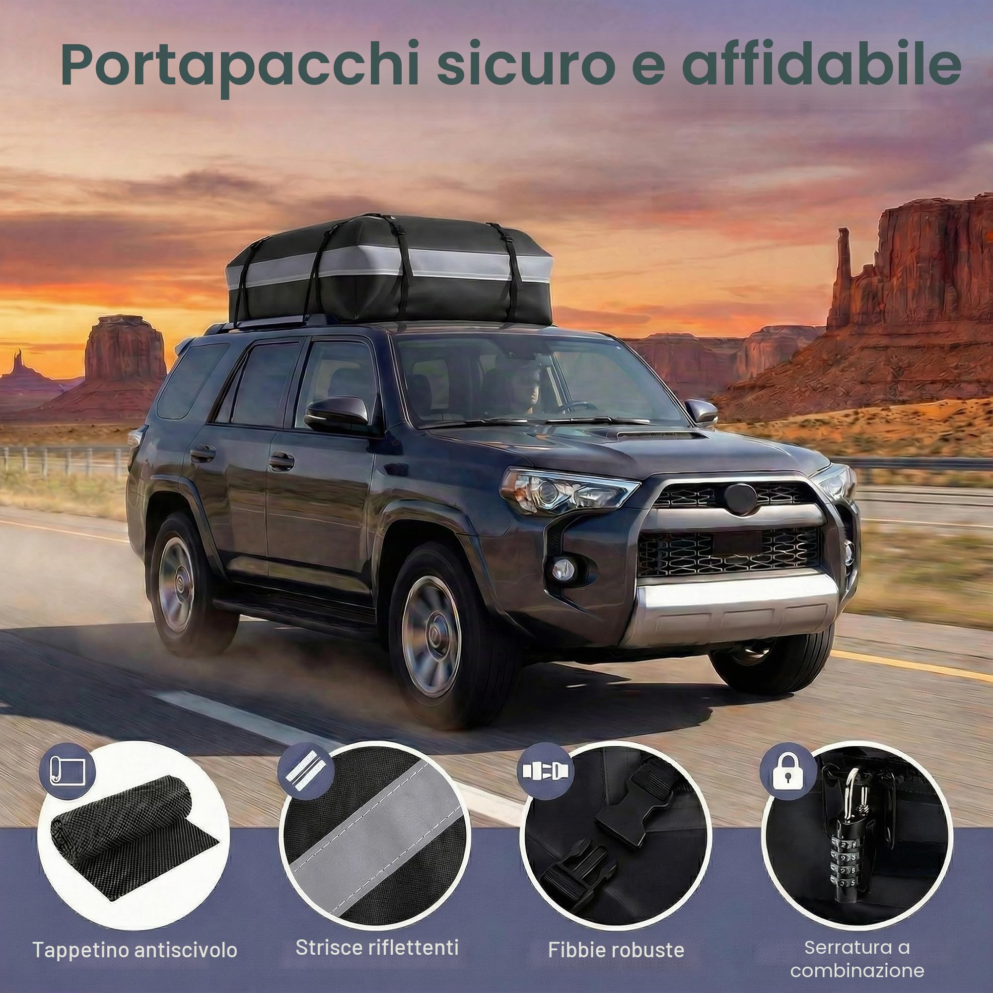 SOARS Box Tetto Auto, Portapacchi Auto Tetto Impermeabile, Antiscivolo e Rigido, per Veicolo con o senza Barre, con Chiusura e Striscie Riflettenti (600 L,Grigio)