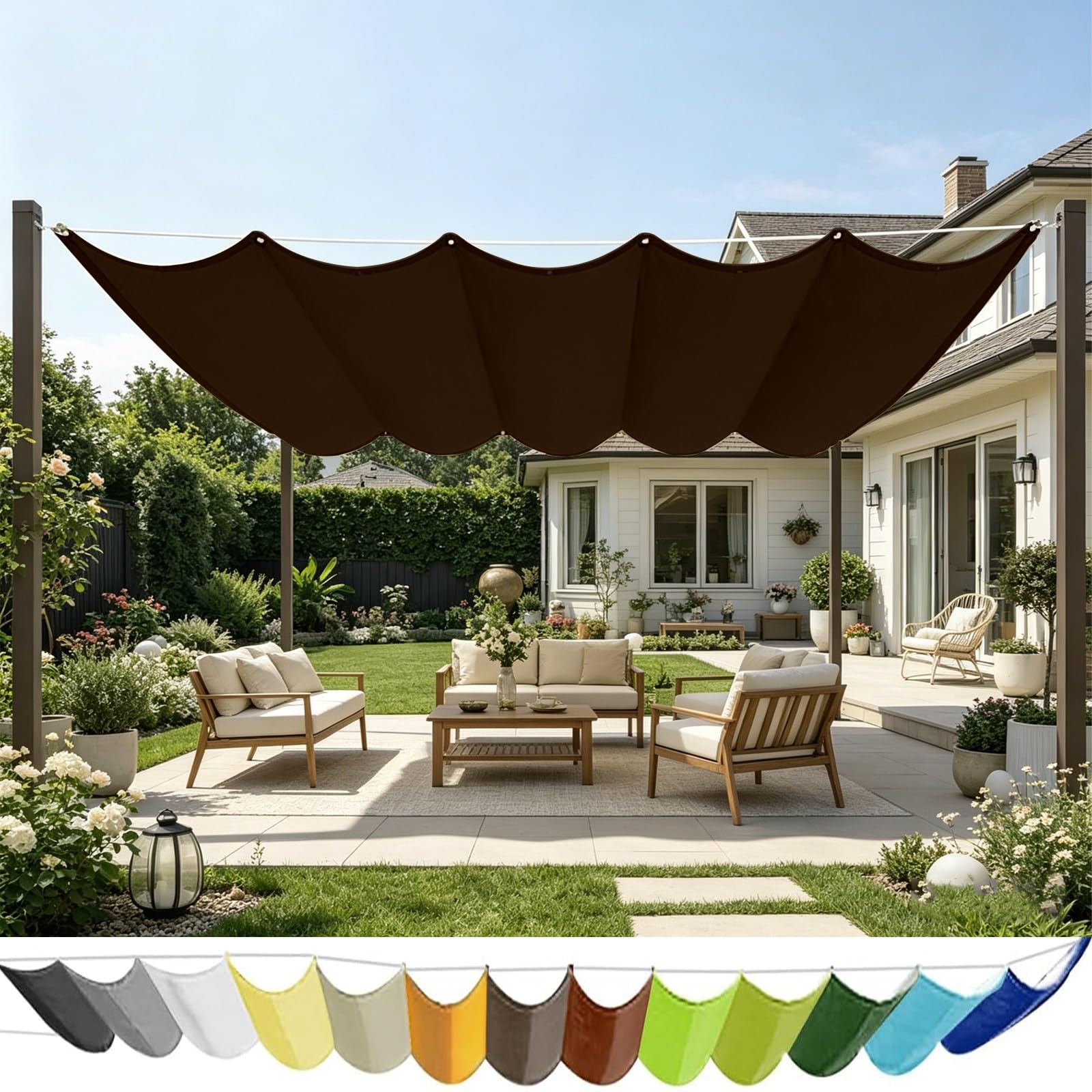 Wodoodporny Prostokątny Baldachim 220 x 250 cm Odporny Na Warunki Atmosferyczne Wytrzymały Zadaszenie Zewnętrzne, Żagle Przeciwsłoneczne Na Patio Balkon Na Kemping Kwadrat, brązowy