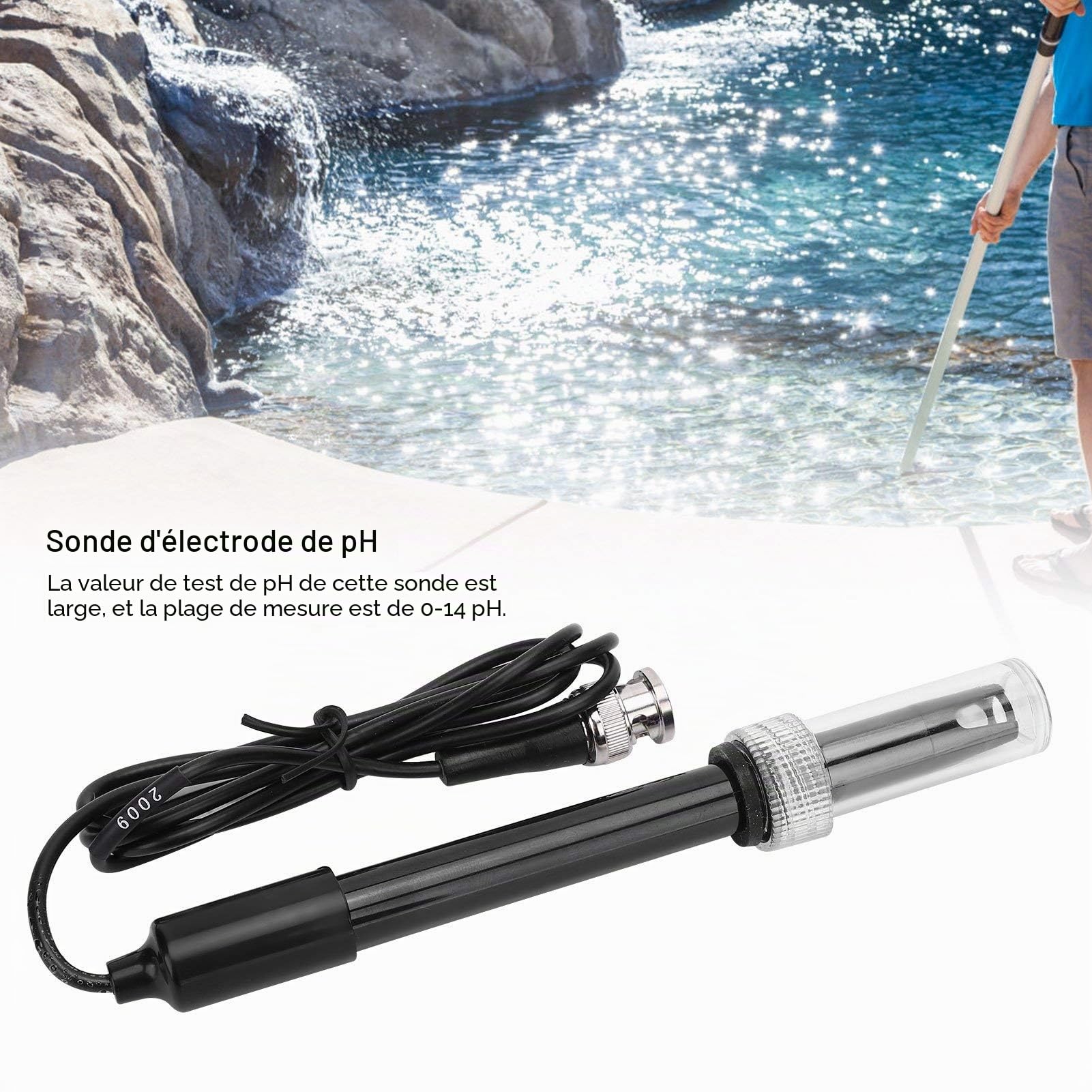 Jadeshay Sonde Ph Piscine,0-14 PH pH Électrode avec BNC Prise Sonde 75cm Câble, Sonde Ph pour Piscine, Aquariums et Spas
