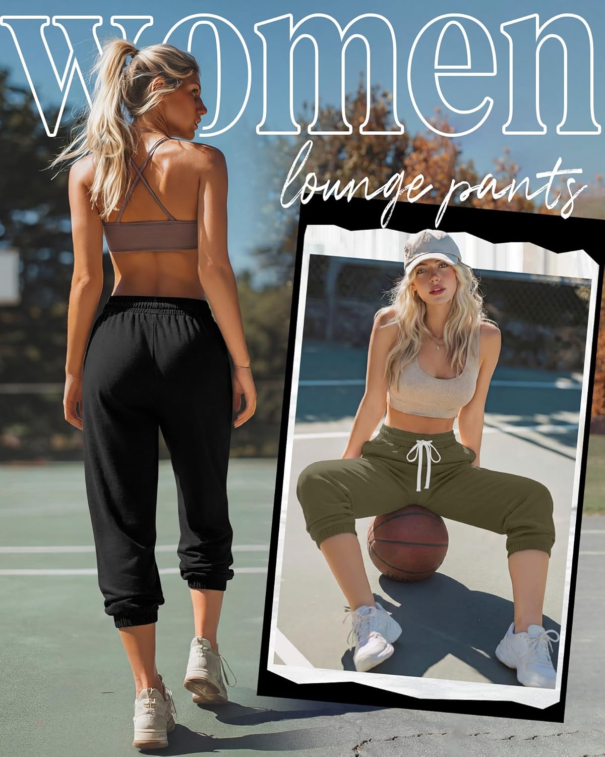 Ficerd 3 Pcs Women's Capri Sweatpants Joggers Summer Casual Sports Cropped Lounge Pants High Waisted Athletic with Pockets - Image 2