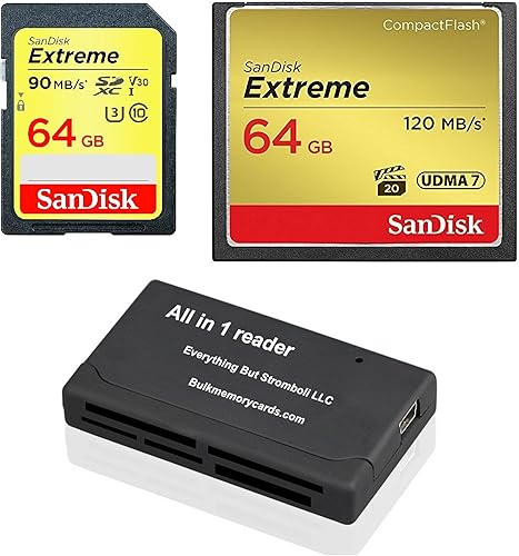 Miniatura 1 de SanDisk CompactFlash Extreme - Tarjeta de memoria CF de 64 GB (SDCFXSB-064G-G46) y SDHC Extreme de 64 GB (SDSDXVE-064G-GNCIN) para cámaras Canon 5D