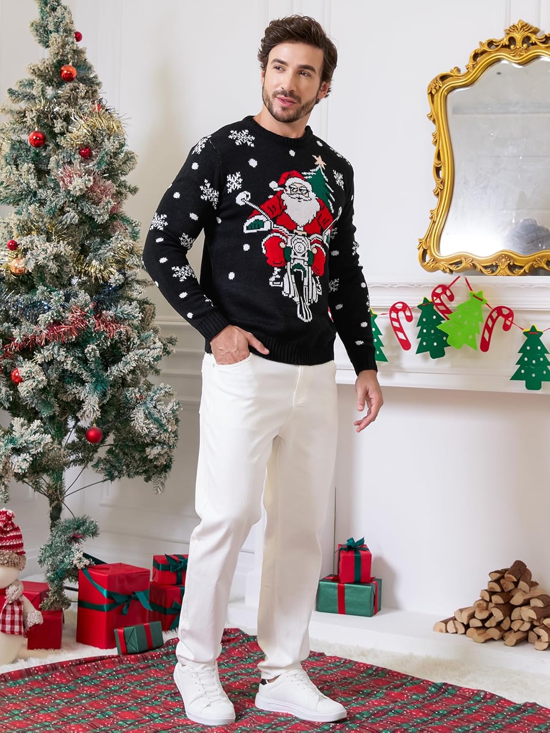 VENTELAN Men's Ugly Christmas Sweater Funny Santa Xmas Crew Neck Sweaters - Image 7