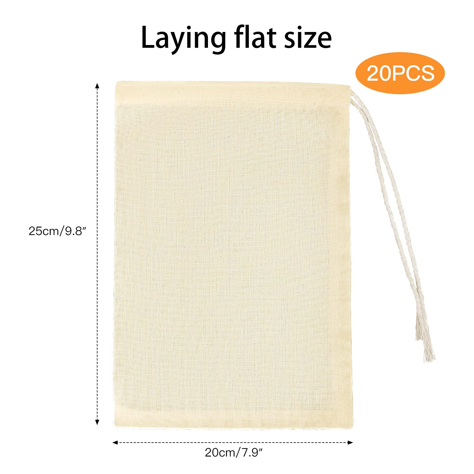 OOTSR 20PCS Reutilizable Bolsa De Filtro, 20 * 25 CM Bolsas de Algodón con Cordón, Bolsa Tela Algodón Muselina Para Especias De Tienda, Manualidades, Filtración De Jabón O Escoria