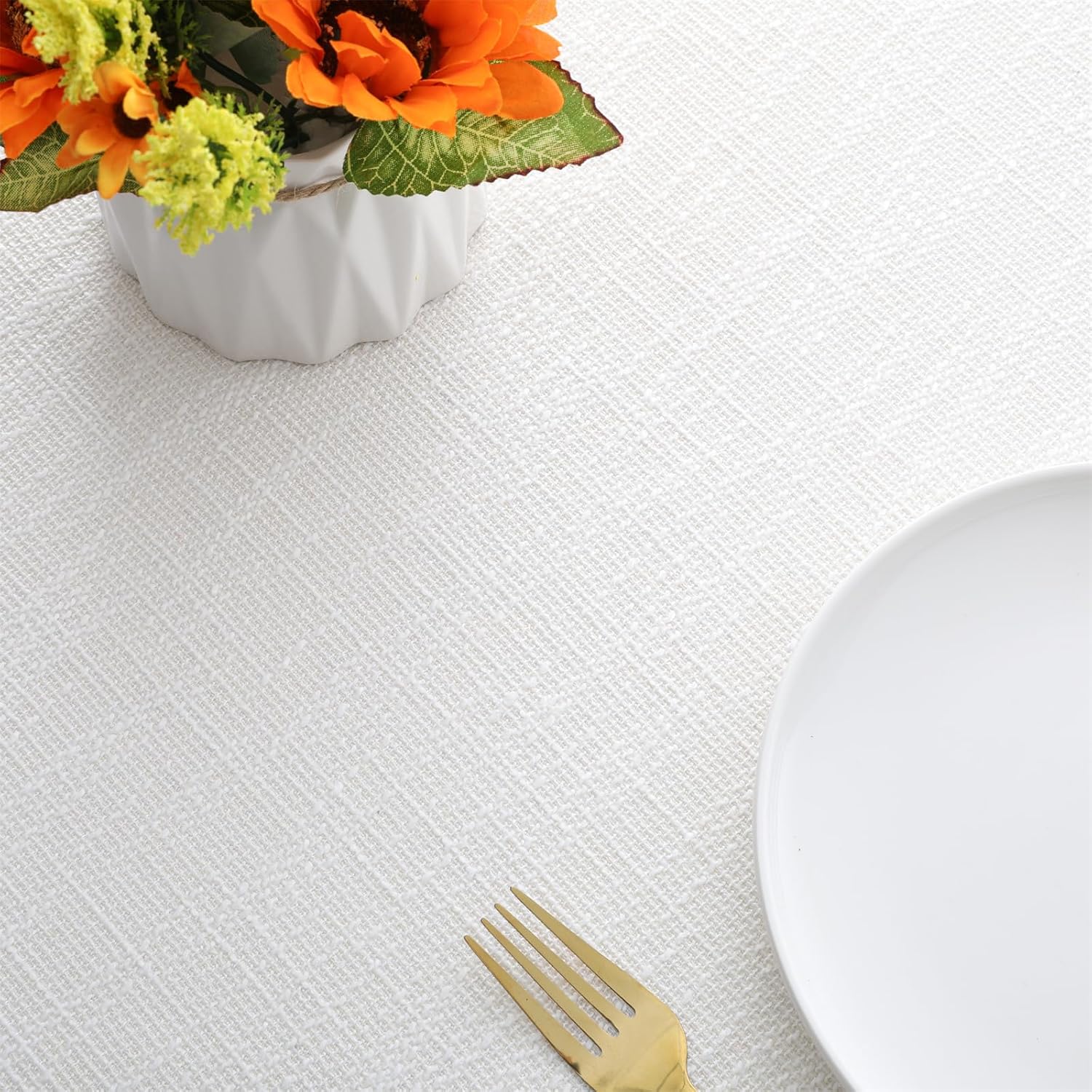 Rakila Linen Textured Round Tablecloth Solid Color Cotton Linen Heavy Duty Fabric Water Resistant Table Cover for Dining, Farmhouse, Kitchen, Tabletop Decoration (78inch, Ivory)