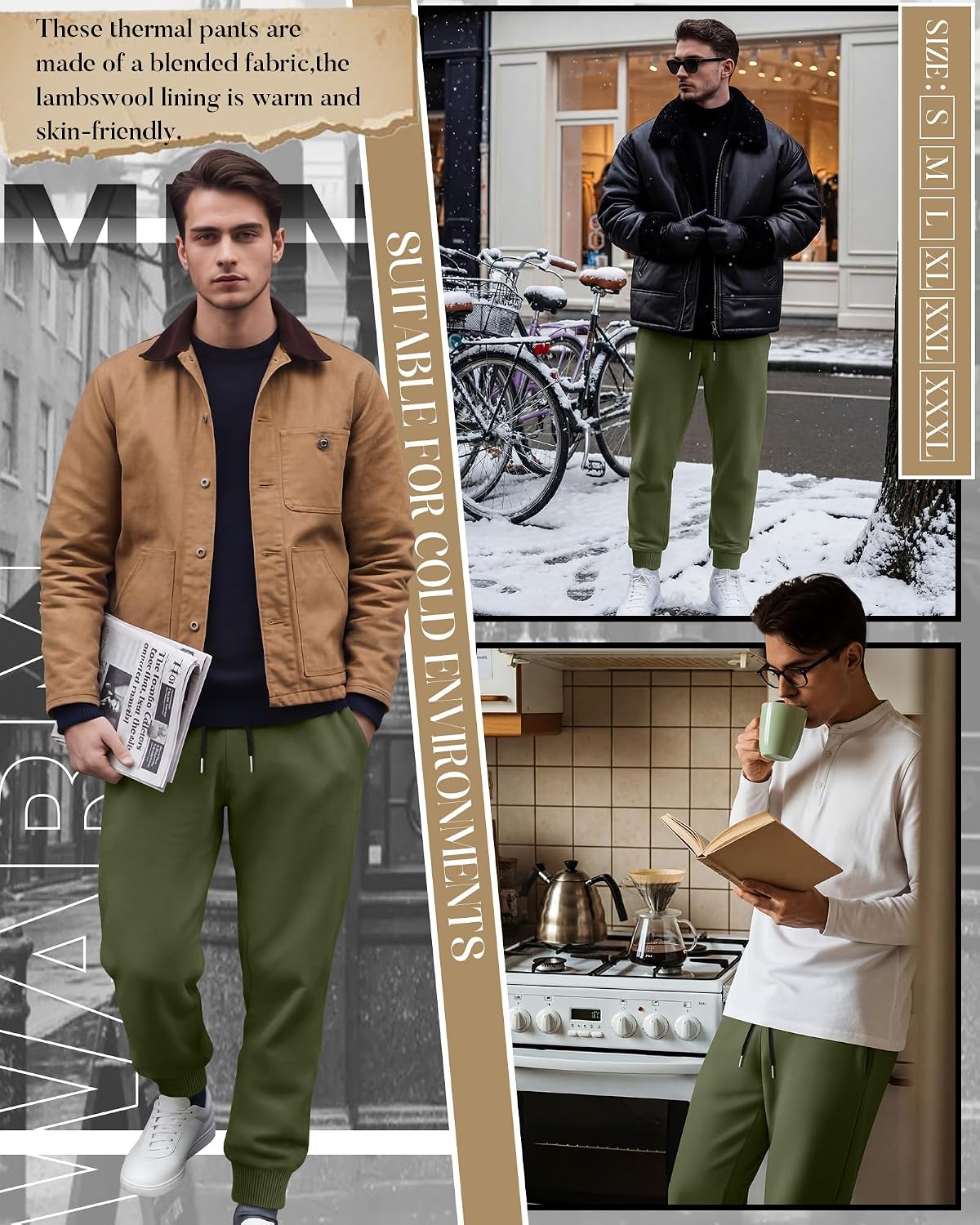 August Alley Men's Fleece Jogger Pants Sherpa Lined Sweatpants Winter Thermal Pants Thick Drawstring Joggers with Pockets