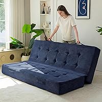 MAXYOYO 8" Thick Full Size Folding Futon Mattress with Handles - Tufted Couch Bed for Floor Sleeping, Guest Room, Navy (No Frame)