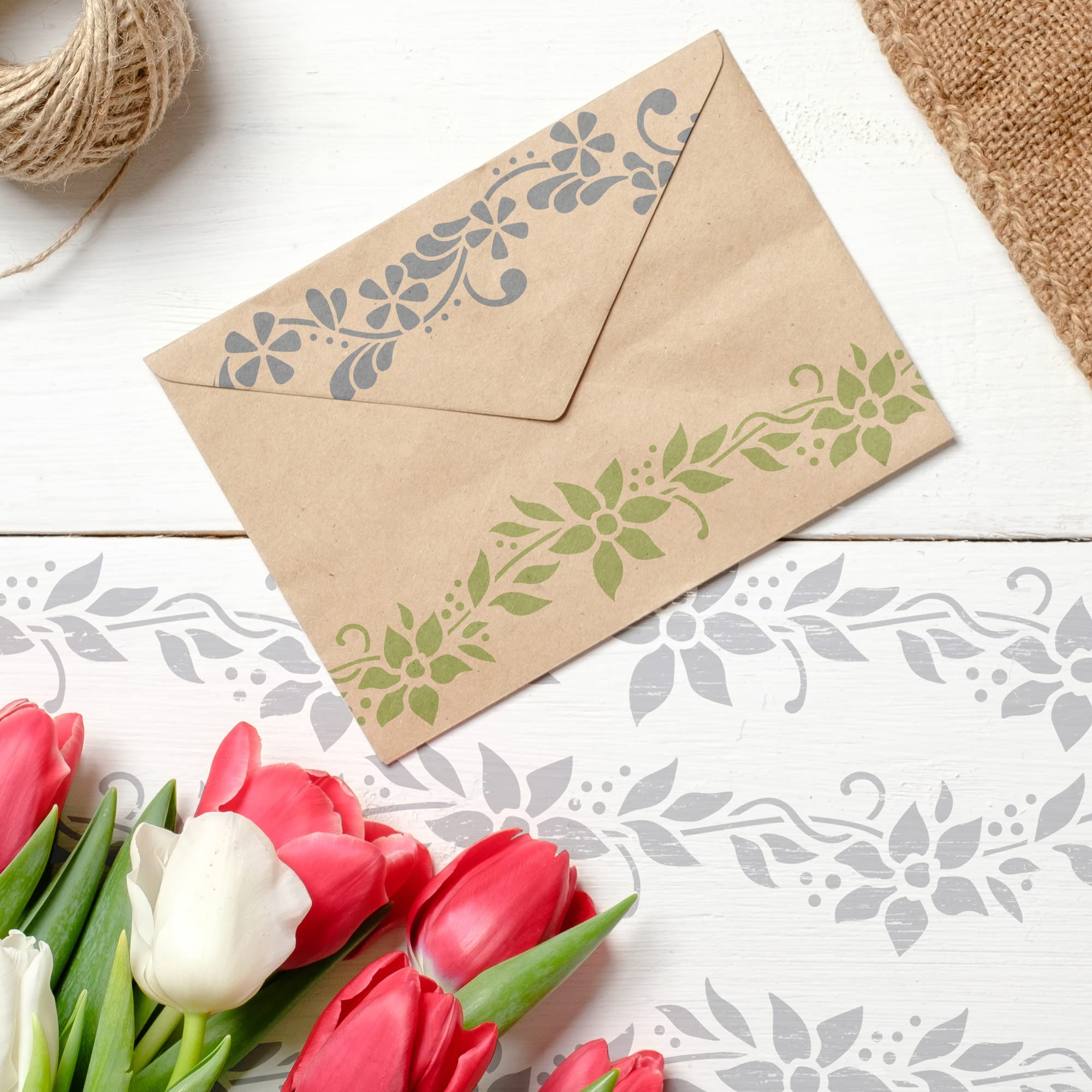 NAKLEO Stencil di Pittura Artigianato, A4 21x30cm Fiori Mini Bordo, Fai da te Modelli Plastica e Riutilizzabili, Arte Scrapbooking Geometrico Decorazioni Casa, Pareti Muro Legno Mobili