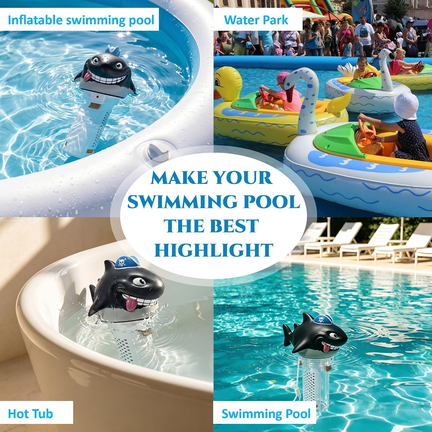 Chlorine Floater, Small Floating Pool Chlorine Dispenser for 1 Inch Tablets, Mini Bromine Holder for Hot Tub, Spa, Swimming Pools - Cute Shark
