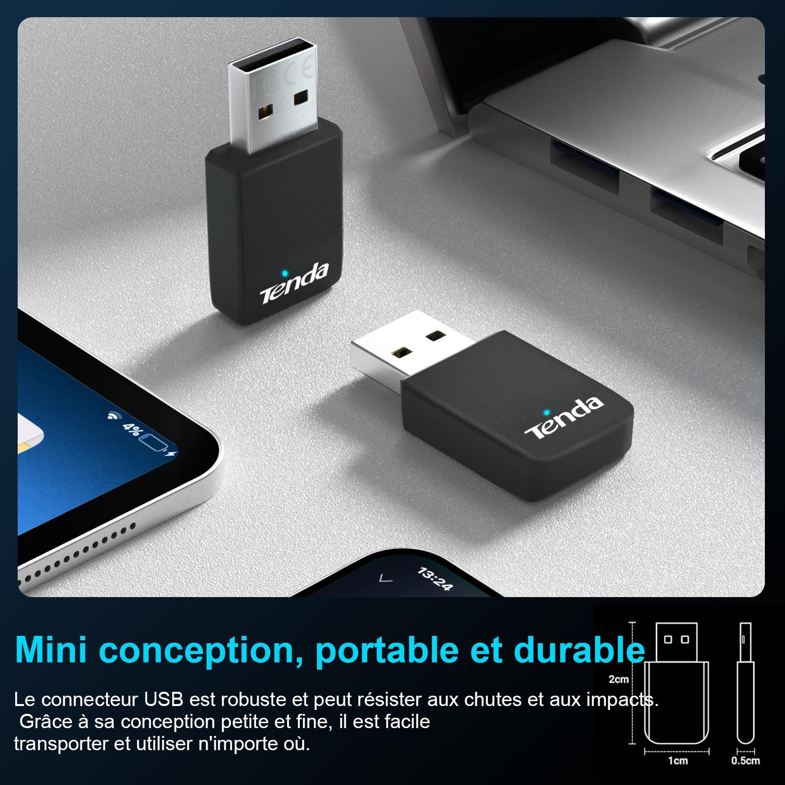 Tenda Clé WiFi AX900 Adaptateur USB Double Bande 5G/2.4G MU-MIMO U11