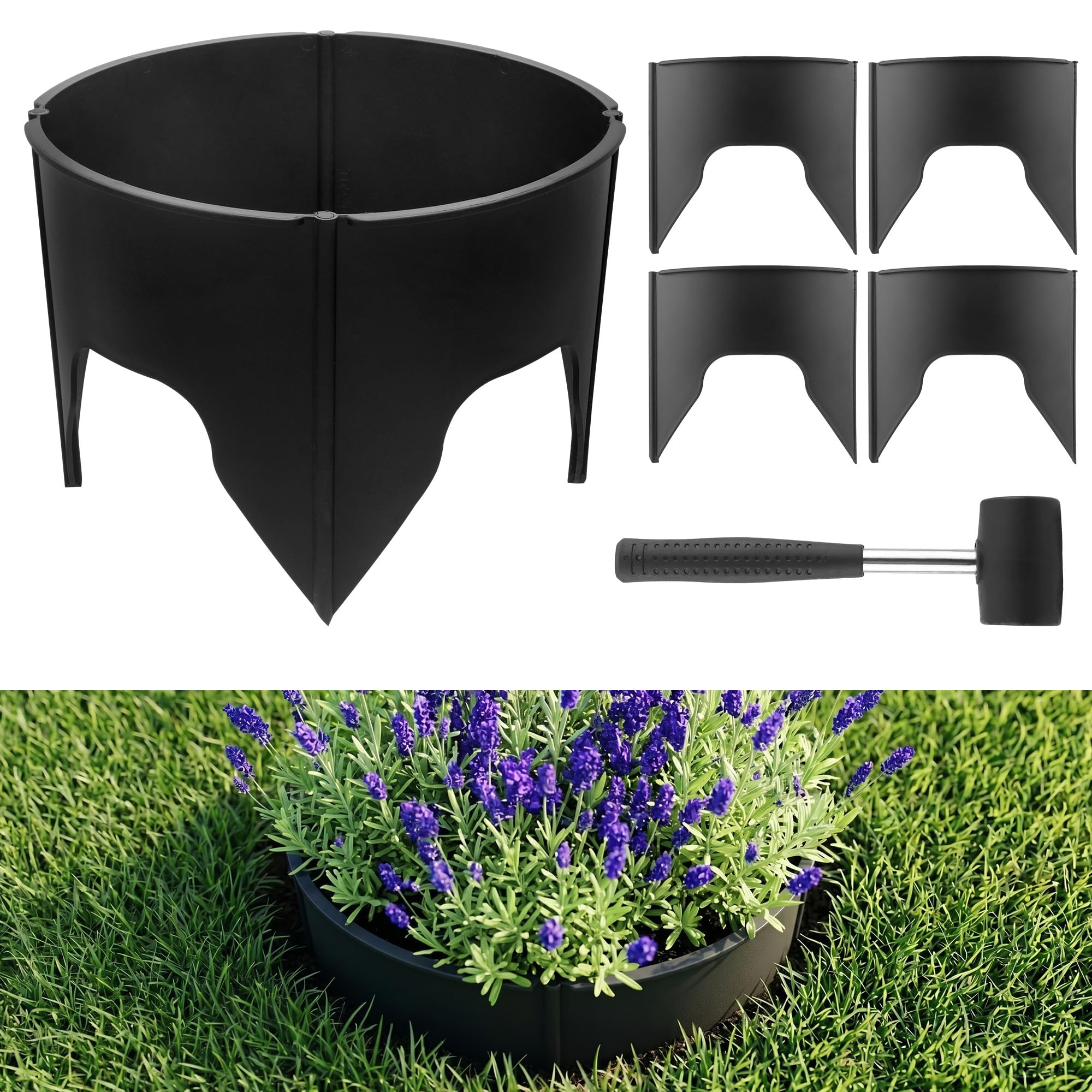 Set PVC 48 Anneau de Croissance végétal avec Marteau en Caoutchouc, idéal pour Jeunes Plantes, étanche et pour Jardin et Potager surélevé