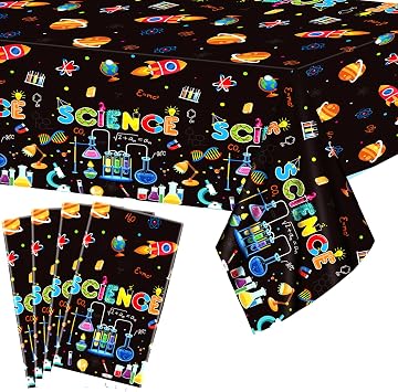 4 Pack Science Party Decorations Rectangular Table Cover, for Science Themed Birthday Lab Party Supplies 52 x 86 Inch