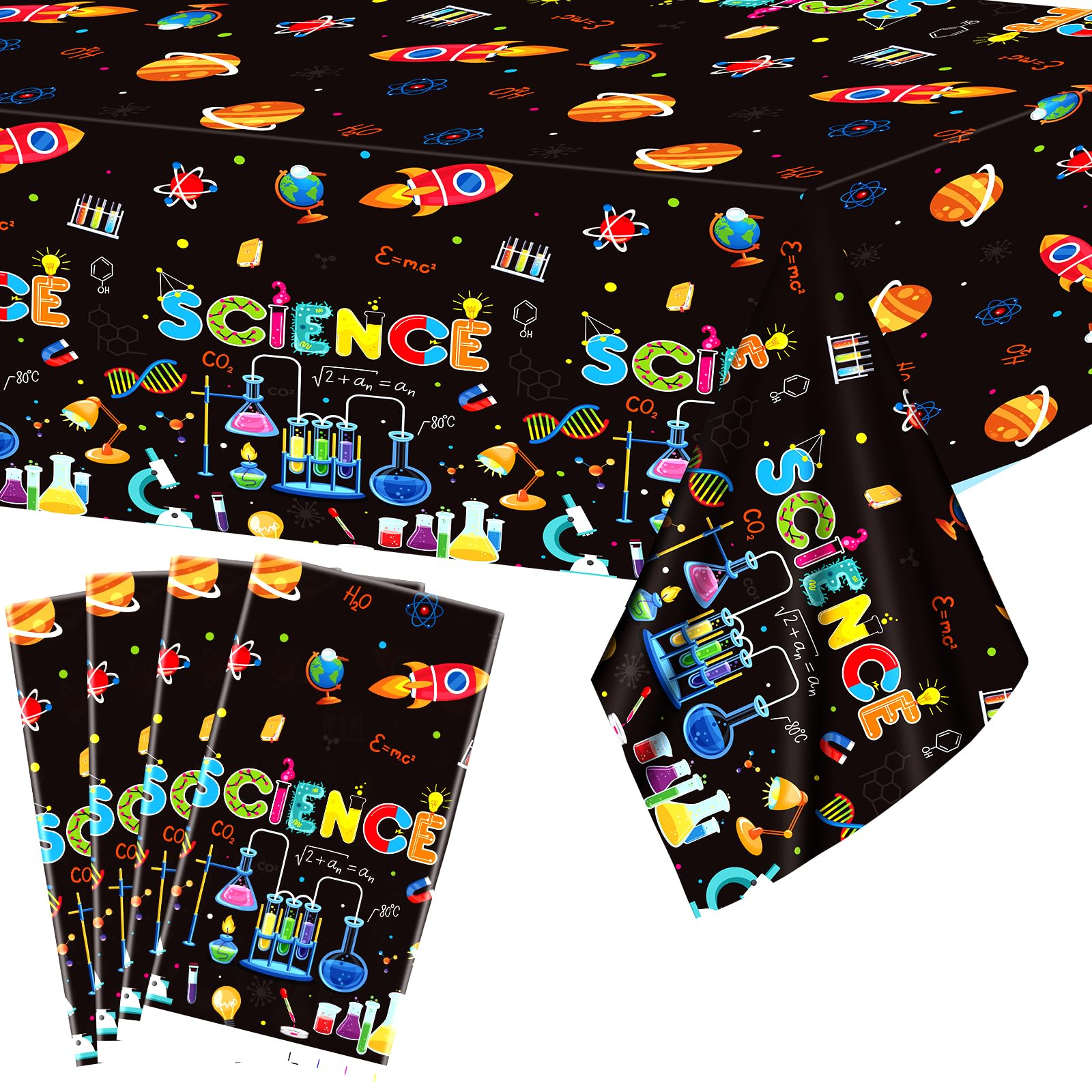 Ywediim 4 Pack Science Party Decorations Rectangular Table Cover, for Science Themed Birthday Lab Party Supplies 54 x 86 Inch