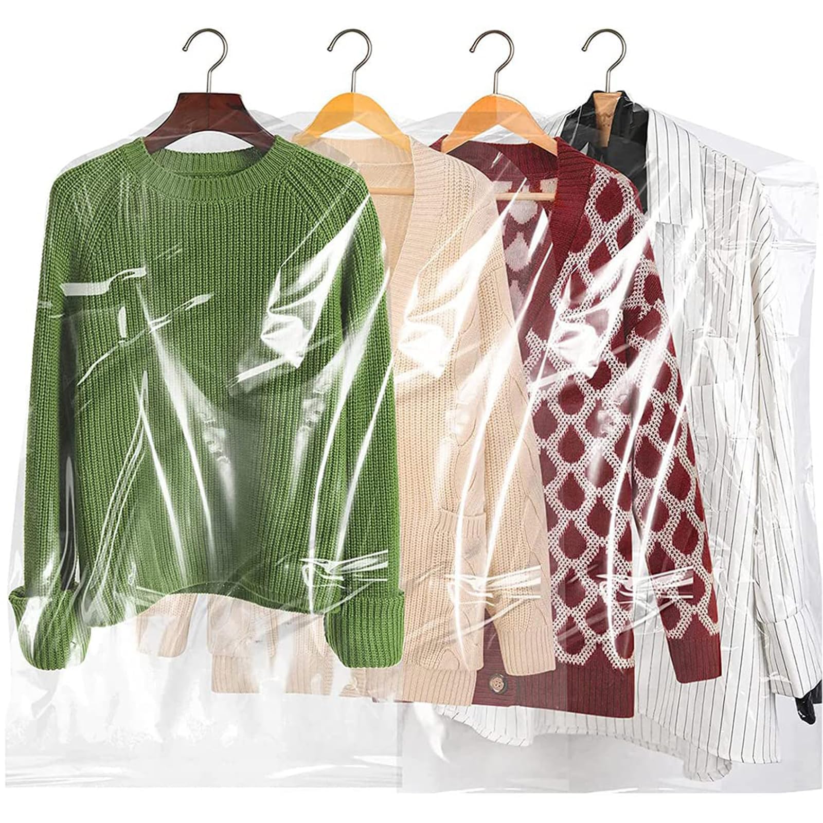 50 Pcs Plastic Hanging Garment Bag, Transparent Dust proof Covers for Clothes, Universal Size Coat Cover, Suit Cover Dress Cover for Wardrobe （60 x 90 cm)-image-28