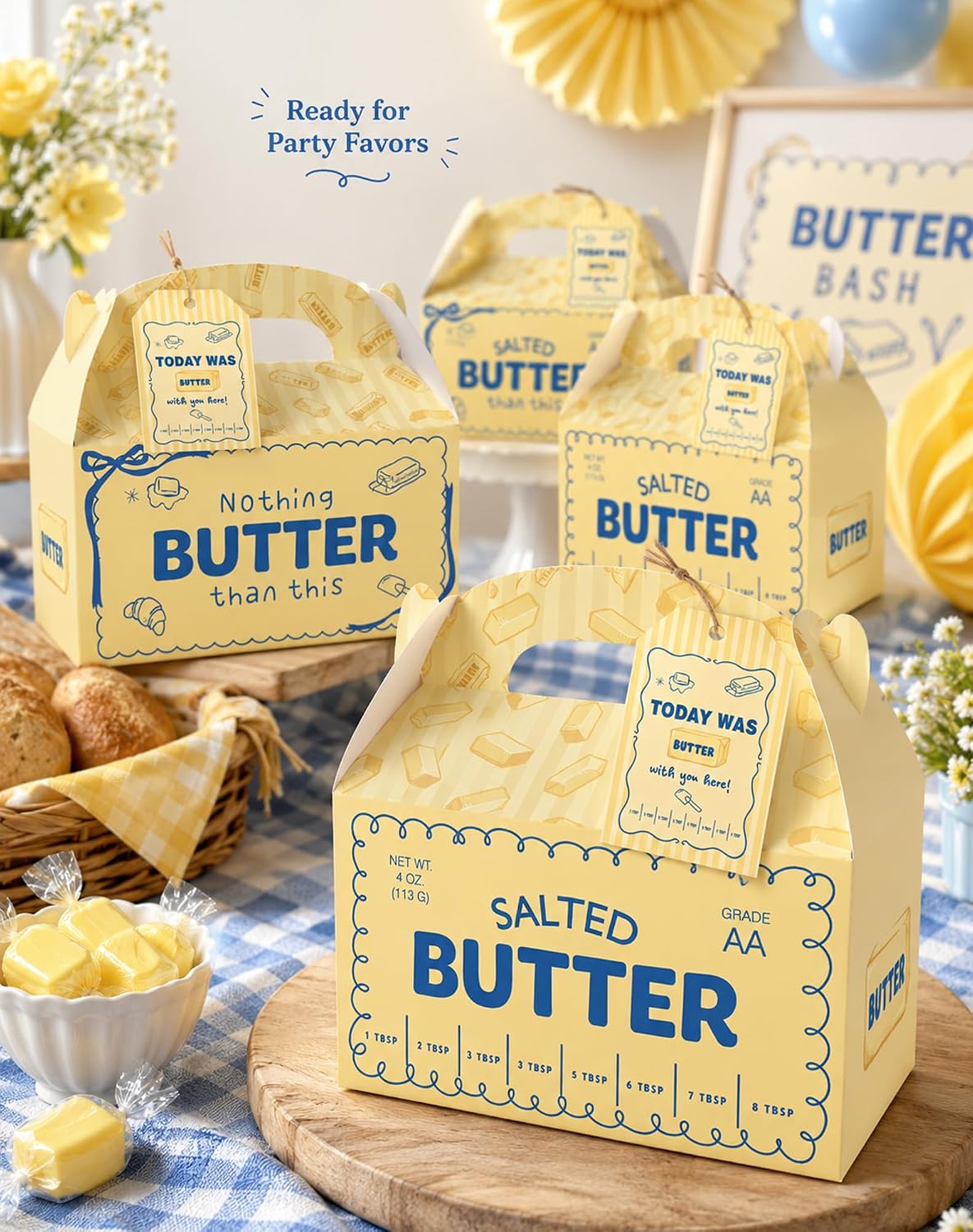 TOUROAM 12PCS Butter Party Favor Boxes, Butter Theme Gift Boxes with Tags