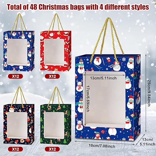 Miniatura 2 de Tenceur 48 bolsas de regalo de Navidad con ventanas de 9.84 x 7.1 x 5.12 pulgadas, pequeñas bolsas de regalo de papel de Navidad a granel con asas y