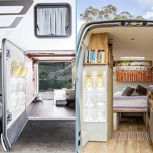 Miniatura 4 de Paquete de 2 organizadores grandes de zapatos colgantes sobre la puerta de armario con 6 bolsillos de cristal transparente, 4 ganchos, color blanco