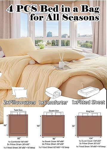 Miniatura 5 de MorroMorn Juego de edredón tamaño Queen, juego de ropa de cama de 4 piezas para todas las estaciones, juego de cama suave con 1 relleno de edredón