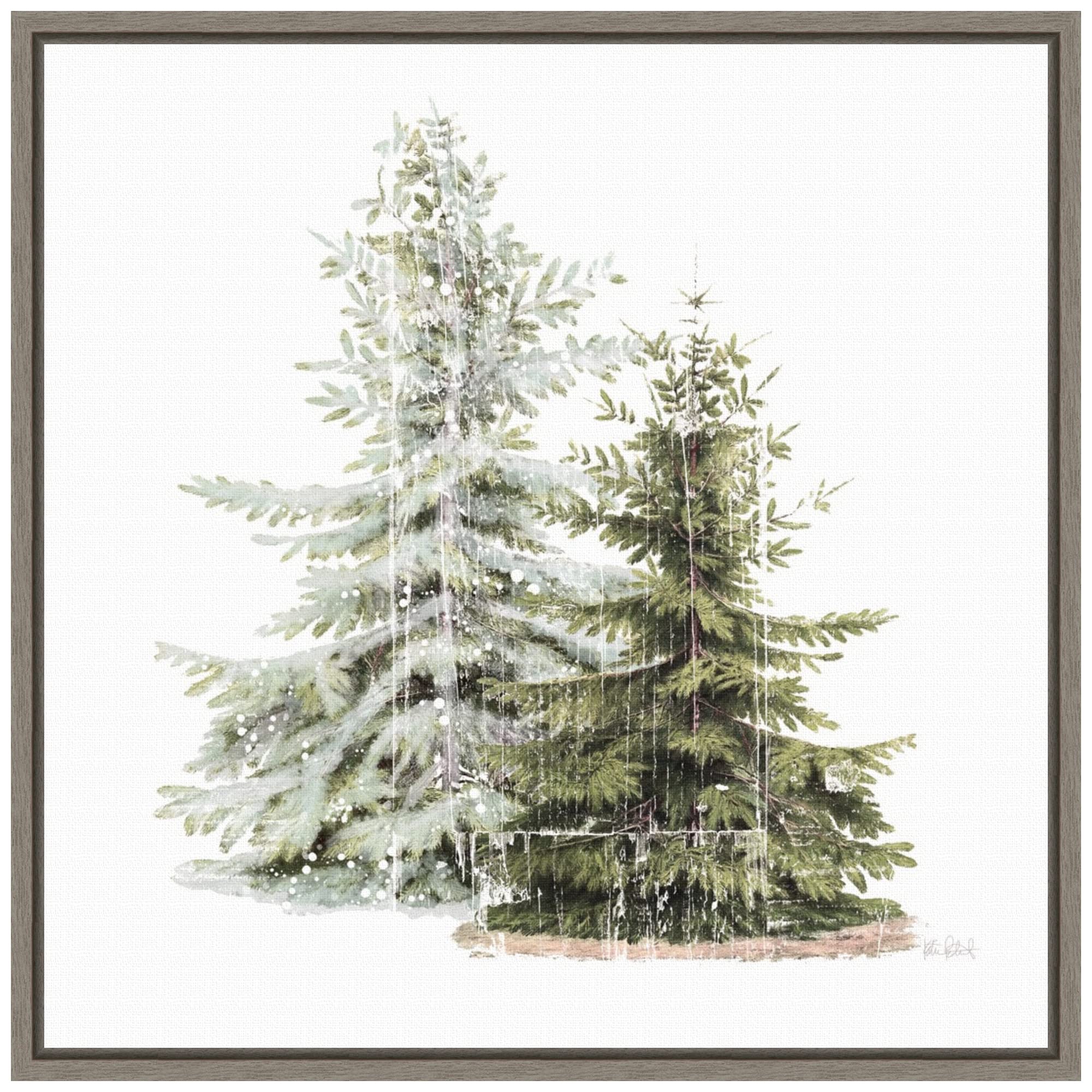 Amanti Art Christmas Art Framed Canvas Wall Art Print (16x16) Vintage Wooded Holiday Trees in Snow by Katie Pertiet Float Framed Canvas Art for Wall Decor, Living Room, Bedroom, Bathroom, Kitchen, Office or