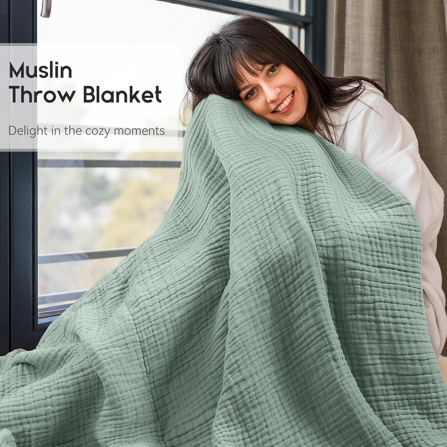 Yoofoss Muslin Blanket 100% Organic Cotton Throw Large 50" x 60" for Bed Couch Summer Gauze Blanket for Adults Lightweight and Breathable Dark Green - Image 2