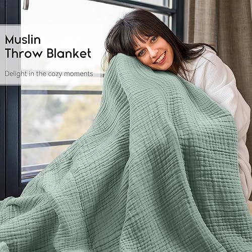Miniatura 2 de Yoofoss Manta de muselina 100% algodón orgánico, grande de 50 x 60 pulgadas, para cama, sofá, manta de gasa de verano para adultos, ligera y