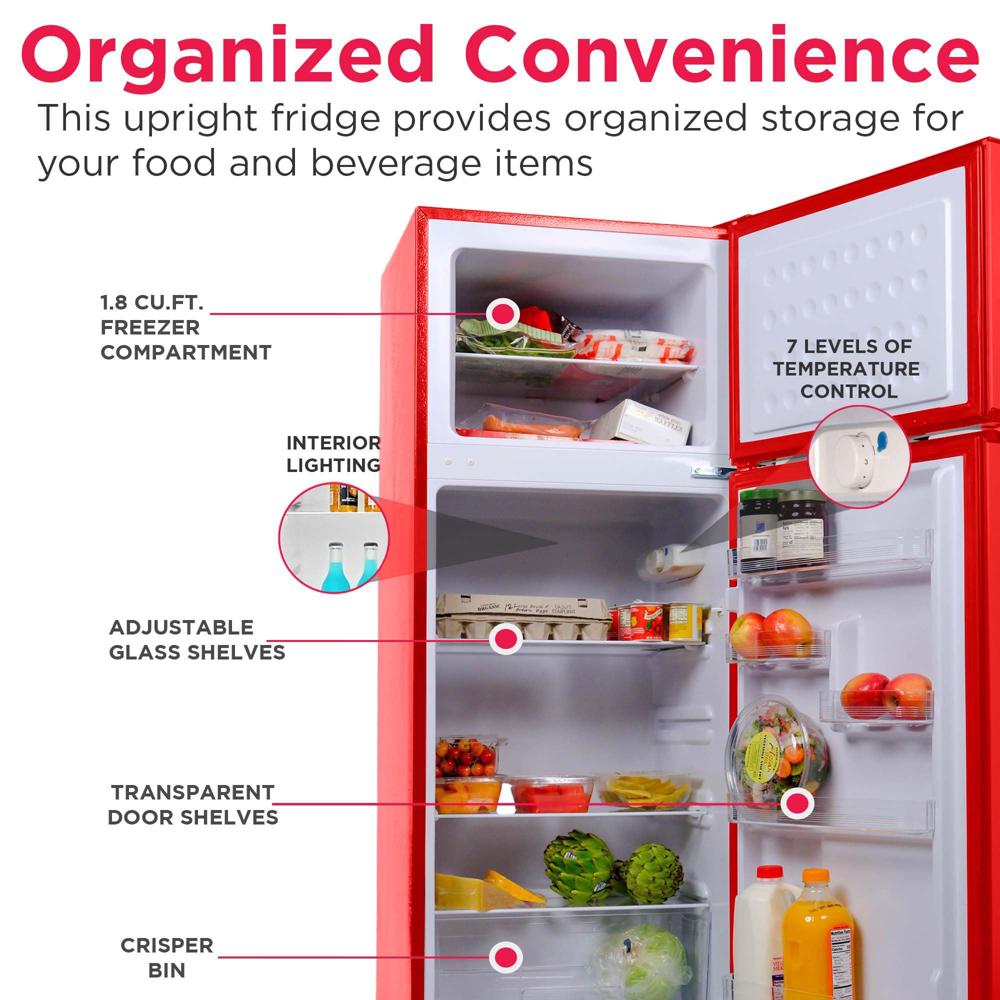 Frigidaire Efr786 Retro Apartment Size Refrigerator With Top Freezer - 2 Door Fridge With 7.5 Cu Ft Of Storage Capacity, Adjustable Spill-Proof Shelves, Door & Crisper Bins, Red on Fridge.com - View 4