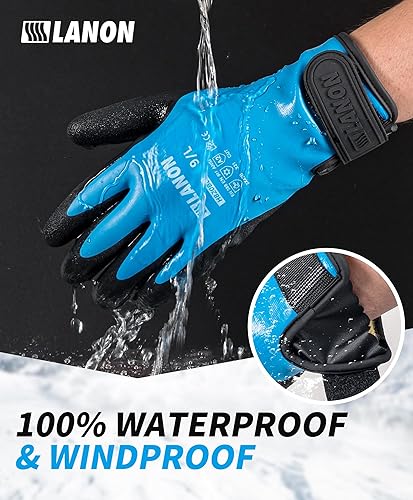 Miniatura 3 de LANON - Guantes de trabajo de invierno impermeables, doble revestimiento de látex, guantes de congelador con aislamiento térmico para clima frío,