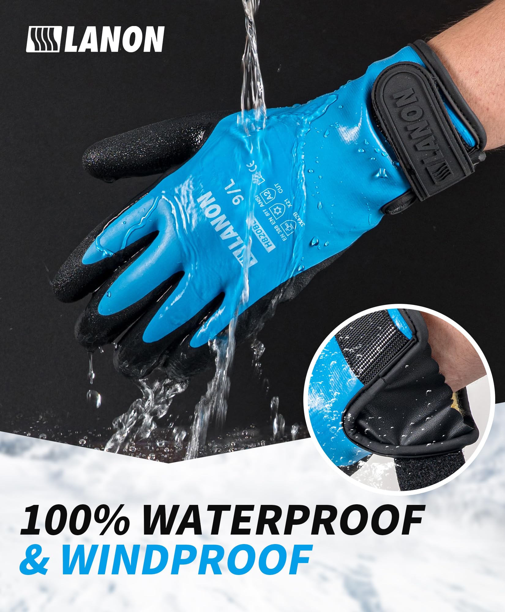 LANON Waterproof Winter Gloves, Double Rubber Coated, Thermal Insulated Freezer Gloves for Cold Weather Heavy Duty - Image 3