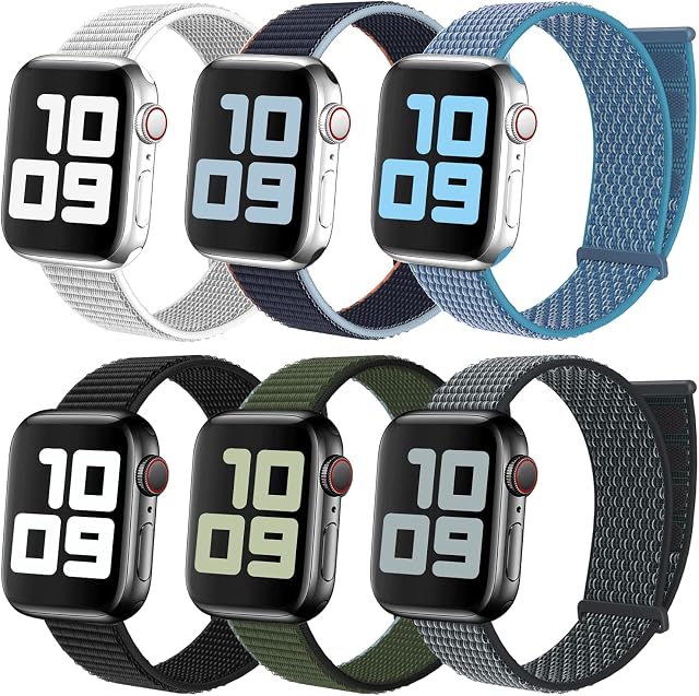 GURINA Pack 6 Straps Compatible with Apple Watch Strap 49mm 42mm 44mm 45mm, Breathable Nylon Weave Fabric Sport Loop Replacement Band Compatible with iWatch Ultra SE Series 8 7 6 5 4 3 2 1