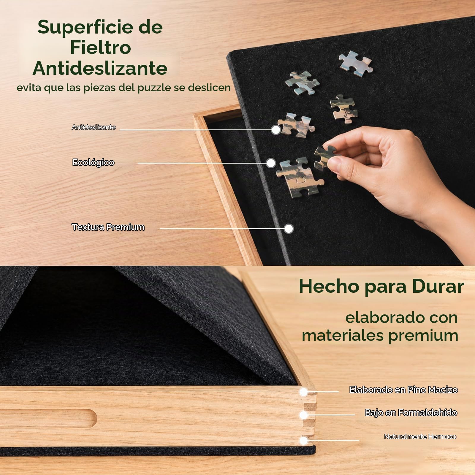 Mesa Inclinable para Puzzles de Fieltro 1000 Piezas con Cajones y Cubierta - Tablero Ligero de Fieltro con Soporte 2 en 1 y Asa de Transporte - Ideal para Adultos y Amantes de los Puzzles