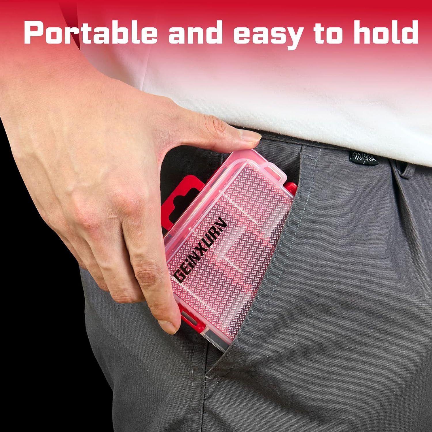 Portable Fishing Tackle Box Organizer, 2Pieces Red Plastic Storage Case with Customizable Dividers for Fishing Lures Hooks Baits, Small Parts & DIY Tools, Transparent Lid Tackle Tray - Image 8