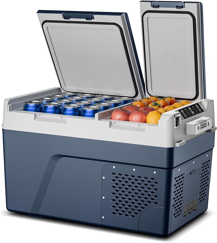 Feelfunn 12 Volt Refrigerator Car Fridge 40QT Dual Zone Electric Cooler | -4℉~68℉ Car Refrigerator 12V Cooler , 15-Min Fast Cooling, 12/24V DC 100-240V AC Portable Freezer for Travel Camping RV Home