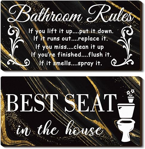 2 piezas divertidas de decoración de pared de baño letrero de madera rústico para decoración de baño reglas de baño placa de madera rústica para