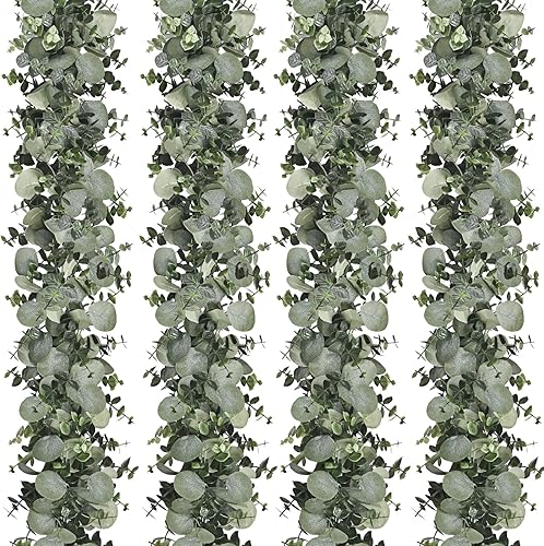 Dolicer Paquete de 4 guirnaldas artificiales de eucalipto de 6 pies, guirnalda de vegetación sintética para colgar hojas de eucalipto de dólar de
