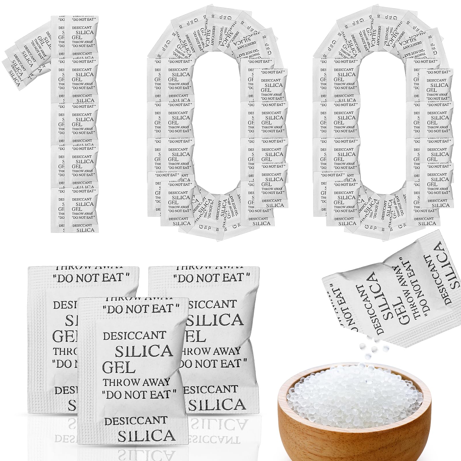 XIANGLONGY 1g x 100 Pcs Bolsas de Gel de Silice, Silica Gel Bolsitas, para Cajones de Ropa y Zapateros, Adecuadas para Eliminar Olores de Humedad y Moho