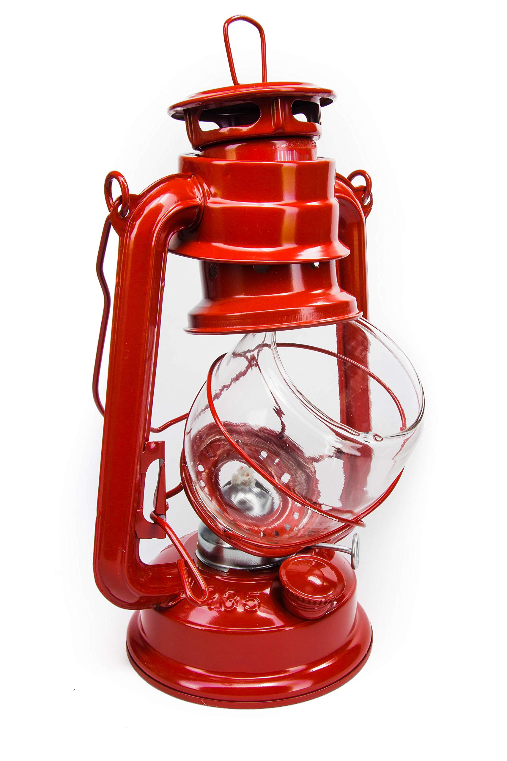 Petroleumlampe 30 cm Rot Pulverbeschichtet, Glas, Sturmlaterne, Camping