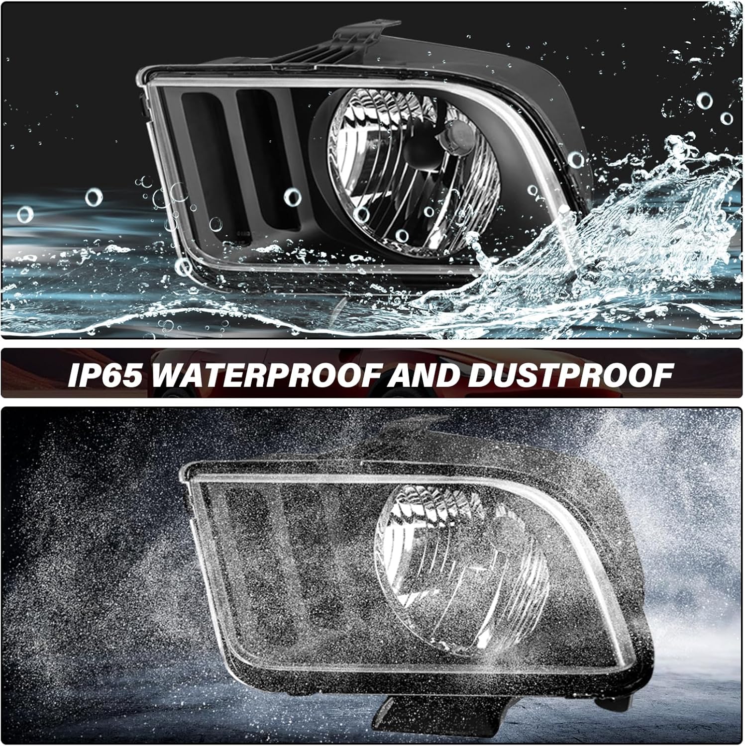 BRYGHT Headlight Assembly [Bulbs Included] Fit for 2005 to 2009 Ford Mustang Left and Right Side (Black Housing with Clear Reflector)