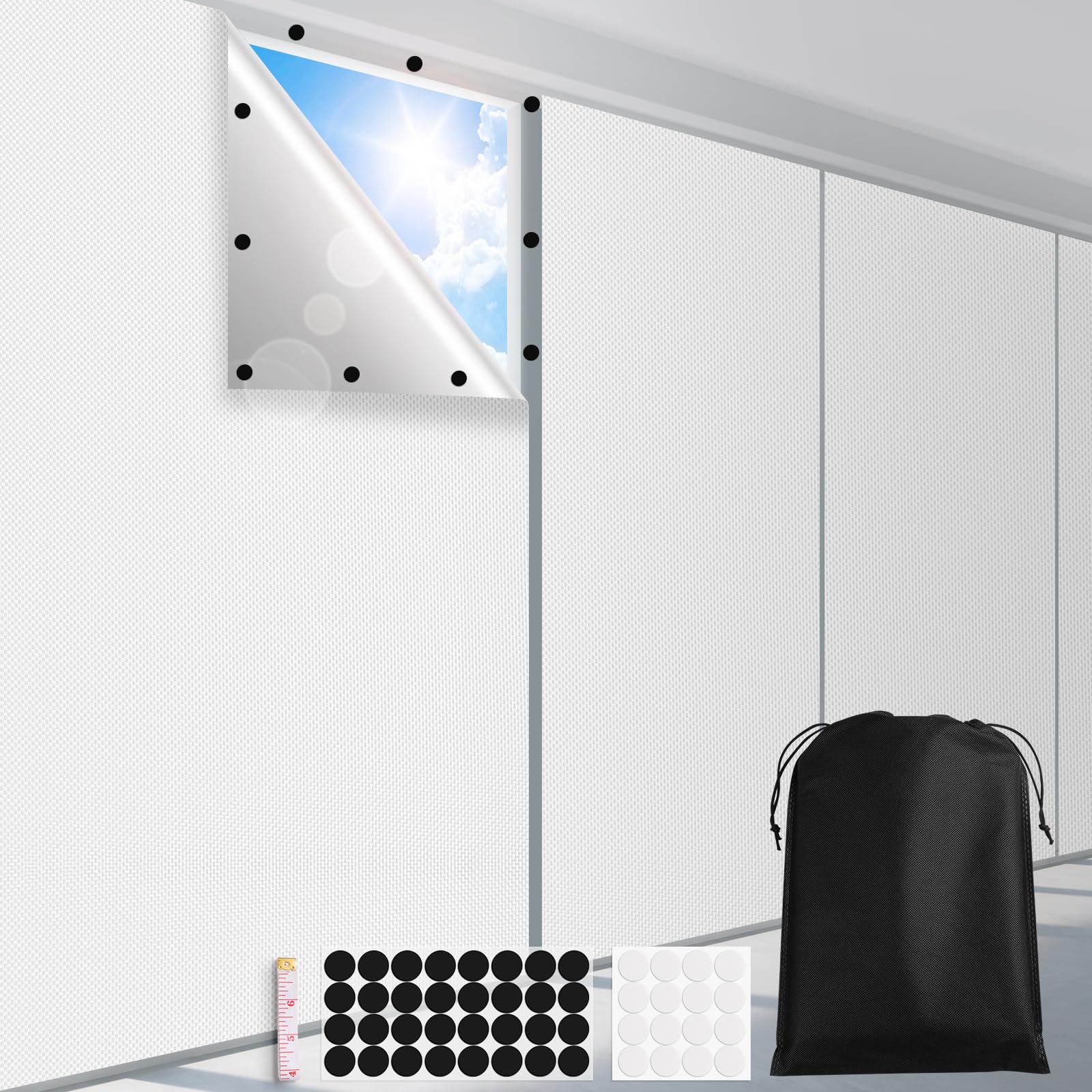 Photo 1 of FADOTY Cuttable Blackout Shades Fabric Sheet, Blackout Curtains for Bedroom, Portable 100% Black Out Window Cover Film, No Drill Window Blinds, Sun Heat Light Blocker for Travel Media Dorm, 57'' W