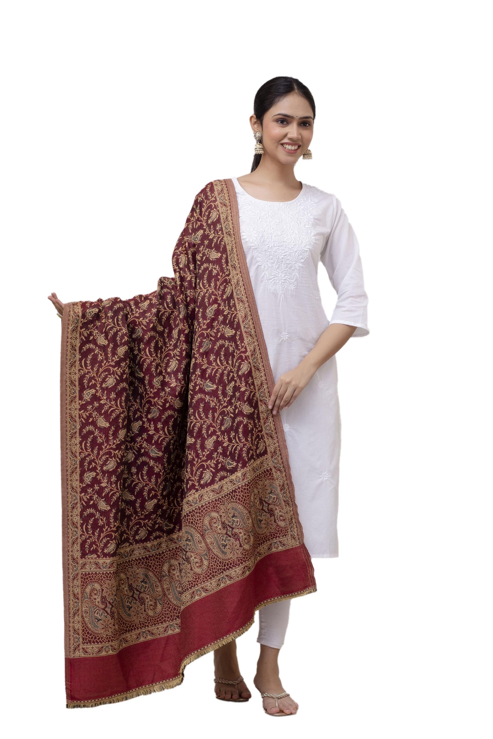 Women's Kanni Design Shawl Paisley Print Kashmiri Shawl Woolen Embroidered Shawl Stole(Pack Of1).