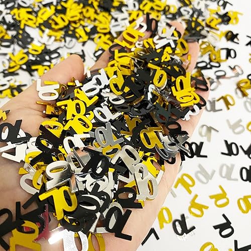 Miniatura 3 de Confeti de 70 cumpleaños número 70, confeti de fiesta de 70 aniversario, suministros de decoración de mesa o bricolaje (dorado, plateado, negro, 1.5