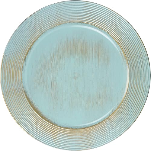 Miniatura 1 de Platos de carga redondos de 13 pulgadas, paquete de 6 cargadores de plástico con patrón de anillo para platos llanos, platos de carga vintage a